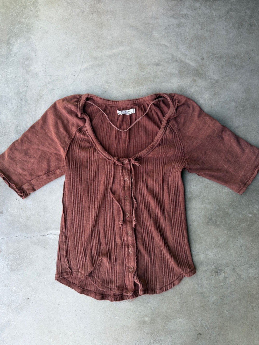 We The Free Ribbed Button-Front Top in Rose/Light Rust - Picture 1 of 8